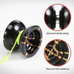 Yoyo | Magicyoyo N11 Alloy Aluminum Professional Yoyo Unresponsive Yoyo Ball (Black Golden) Bag, Glove 5 Strings Hobby Yoyo