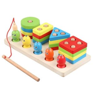 Fishing Toys | Wood Fishing Game Toy Wood Shape Sorter Stacker Puzzles Toy 2-In-1 Toys For 1 2 3 Years Old Fishing Toys Fishing Toys