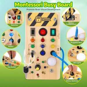 Drawing Toys | Montessori Busy Board Toys Wooden Sensory Board With 8 Led Light Switches Early Educational Birthday Gift Drawing Toys Drawing Toys