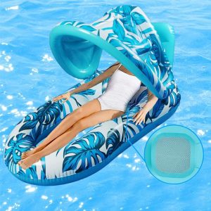 Inflatable Toys | Inflatable Floating Bed With Sunshade Inflatable Water Sleeping Bed Floating Lounger Air Mattress Outdoor Swimming Toys Inflatable Toys Inflatable Toys