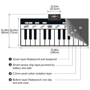 Toy Musical Instrument | 180X72Cm Electronic Musical Carpet Black & White Keyboard Playing Piano Mat Play Mat Rug Early Educational Toys Gift Learning & Education Toy Musical Instrument