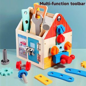 Wooden Blocks | Montessori Wooden Busy House Fine Motor Training Preschool Toy Busy Board Multifunctional Toolbox Nut Disassembly Tool Building & Construction Toys Wooden Blocks