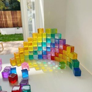 Stacking Blocks | 20Pcs High Transparent Cubes Acrylic Stacking Blocks Montessori Sensory Toys Open Ended Play Translucent Rectangle Cubes Building & Construction Toys Stacking Blocks