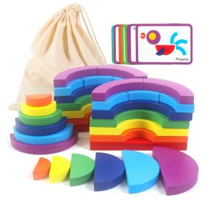 Stacking Blocks | New Wooden Rainbow Building Blocks Toy Geometric Shape Wood Stack Educational Toys For Thinking Training Game Building & Construction Toys Stacking Blocks