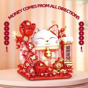 Blocks | 868Pcs Lucky Cat Building Blocks New Year’s Festival Decorative Bricks Model With Lights Educational Diy Toys Holiday Gifts Blocks Blocks