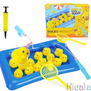 Fishing Toys | Duck Fishing Game Pond Pool With 10 Ducklings Set Magnetic Floating Toy Inflatable Pond Montessori Game Preschool Toy Fishing Toys Fishing Toys